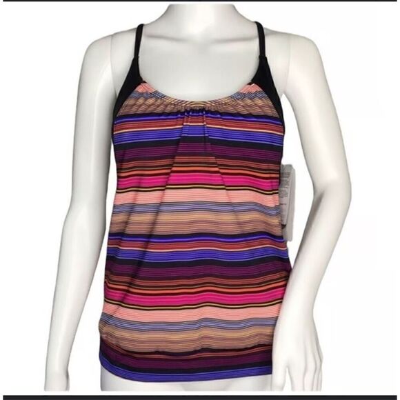 ATHLETA Swim Top Capri Striped Blousy Tankini Swimwear Underwire Tank Size 38 D/ - Picture 5 of 5